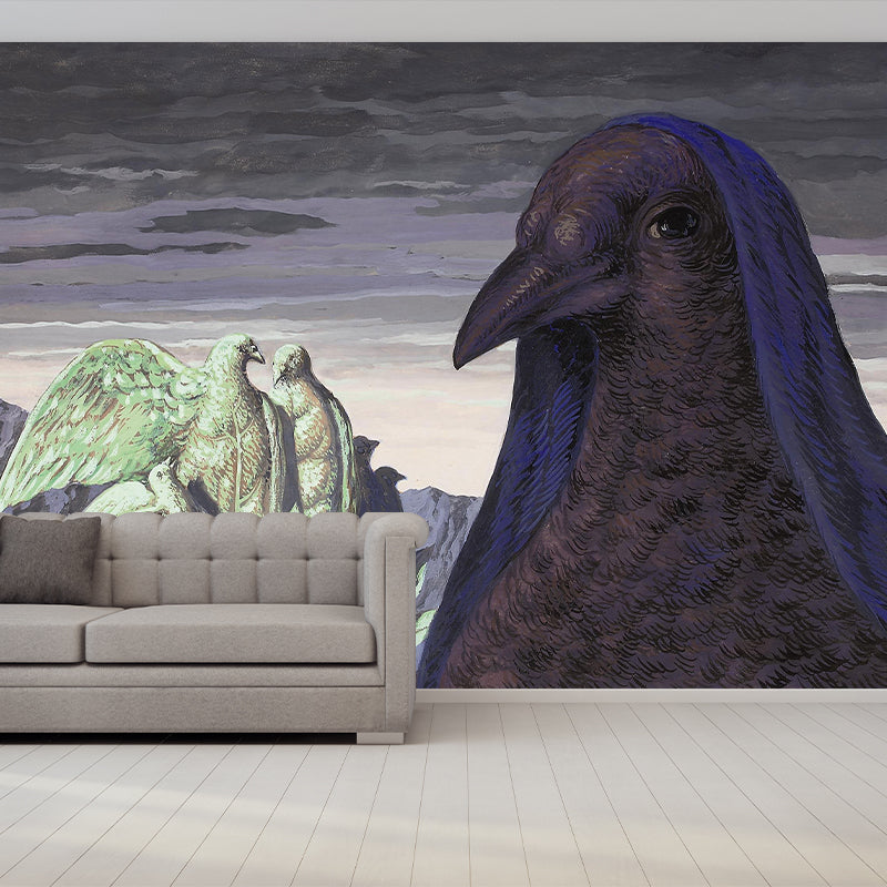 Big Pigeon The Messenger Murals Purple-Green Non-Woven Wall Covering, Washable, Custom Print Clearhalo 'Wall Decor' 'Wall Mural' 1393769