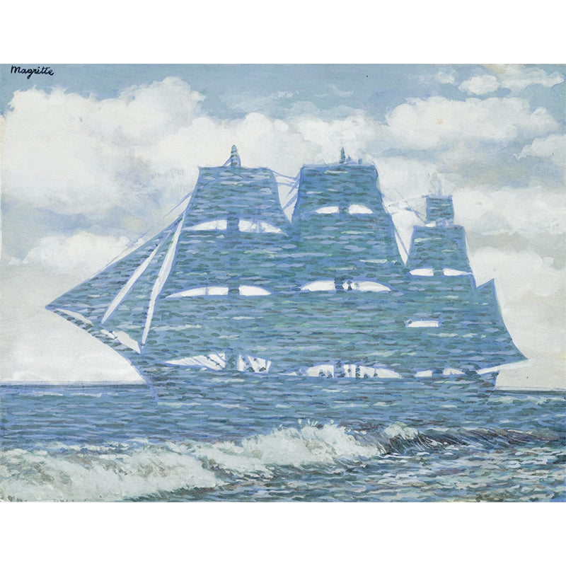 Big Sailing Ship Wallpaper Murals Surrealism Inspiring Artwork Wall Covering in Pink-Blue Clearhalo 'Wall Decor' 'Wall Mural' 1393785