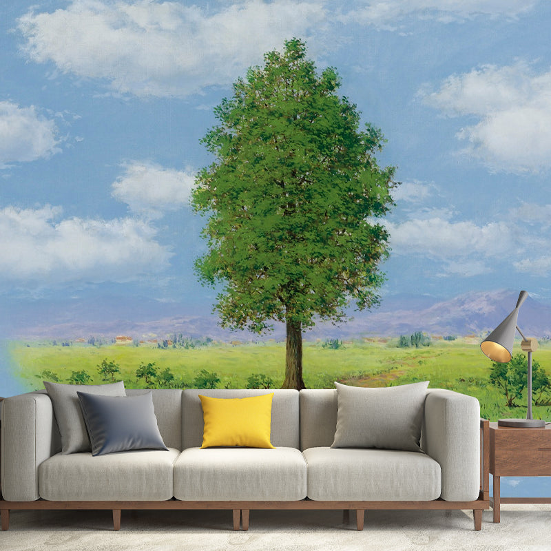 Surreal Floating Grassland Wall Murals Blue and Green Art Painting Wall Decoration Clearhalo 'Wall Decor' 'Wall Mural' 1393799