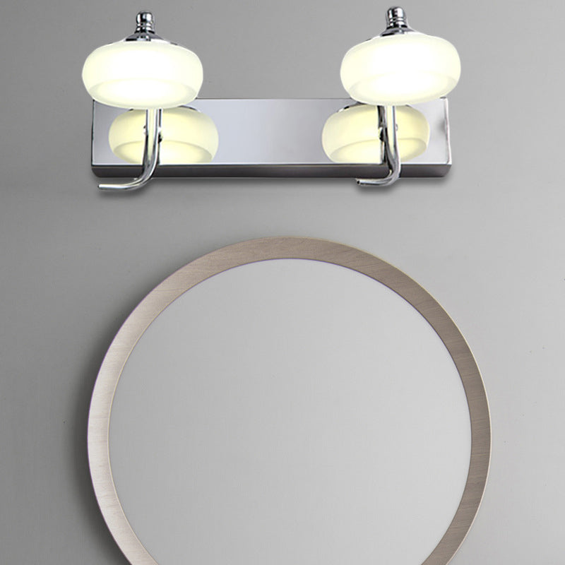 Round Shade Bathroom Vanity Light Frosted Acrylic 2/3 Heads Modernist Style Wall Lamp in Silver, Warm/White Lighting 2.0 Silver Clearhalo 'Modern wall lights' 'Modern' 'Vanity Lights' 'Wall Lights' Lighting' 139380