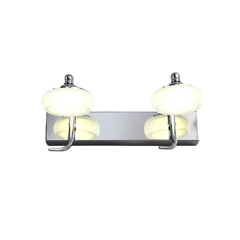 Round Shade Bathroom Vanity Light Frosted Acrylic 2/3 Heads Modernist Style Wall Lamp in Silver, Warm/White Lighting Clearhalo 'Modern wall lights' 'Modern' 'Vanity Lights' 'Wall Lights' Lighting' 139382