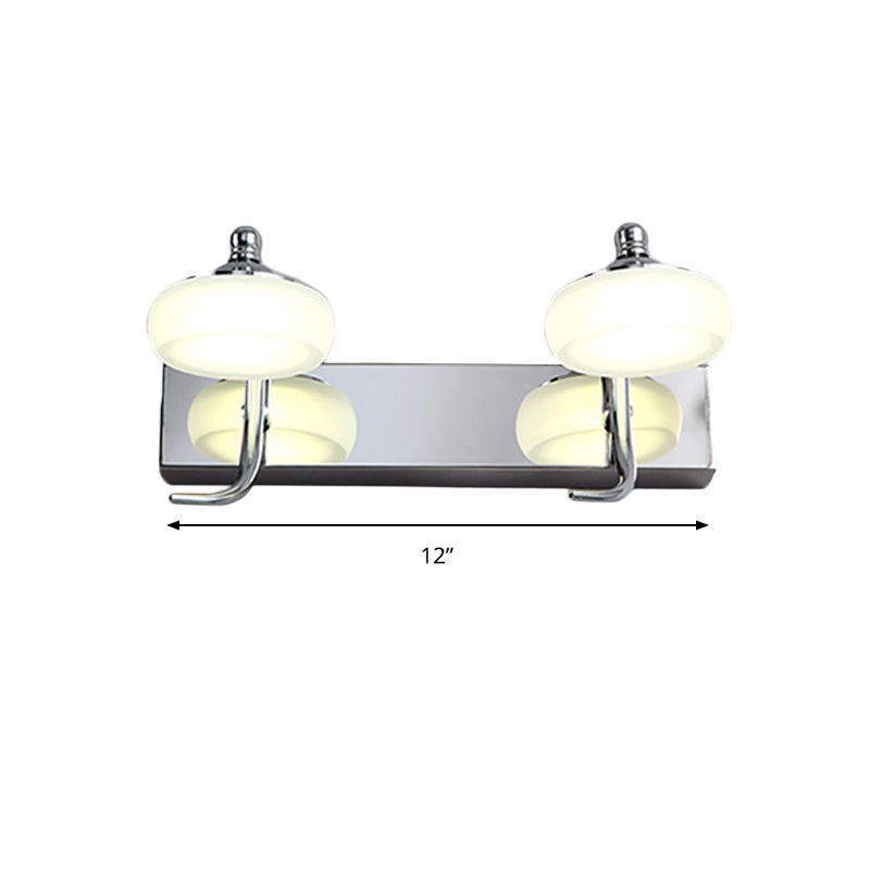 Round Shade Bathroom Vanity Light Frosted Acrylic 2/3 Heads Modernist Style Wall Lamp in Silver, Warm/White Lighting Clearhalo 'Modern wall lights' 'Modern' 'Vanity Lights' 'Wall Lights' Lighting' 139383