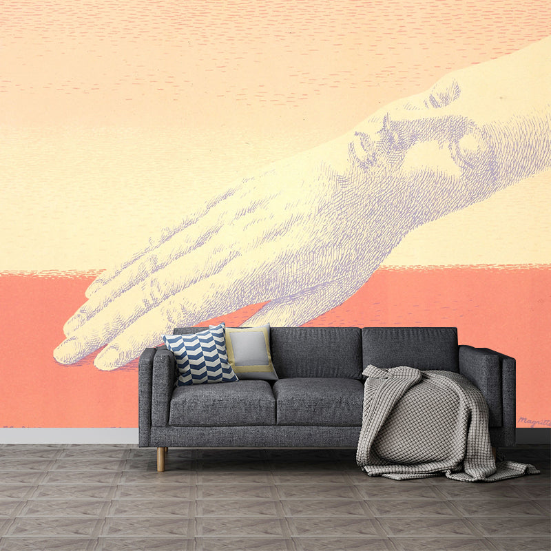 Surrealistic Wrist Face Mural Wallpaper in Orange-Yellow Moisture Resistant Wall Art for Bedroom Orange-Yellow Clearhalo 'Wall Decor' 'Wall Mural' 1393842