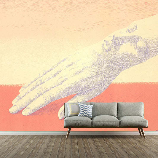 Surrealistic Wrist Face Mural Wallpaper in Orange-Yellow Moisture Resistant Wall Art for Bedroom Clearhalo 'Wall Decor' 'Wall Mural' 1393843