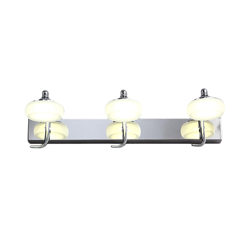 Round Shade Bathroom Vanity Light Frosted Acrylic 2/3 Heads Modernist Style Wall Lamp in Silver, Warm/White Lighting Clearhalo 'Modern wall lights' 'Modern' 'Vanity Lights' 'Wall Lights' Lighting' 139386