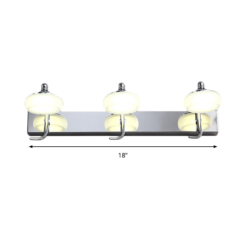 Round Shade Bathroom Vanity Light Frosted Acrylic 2/3 Heads Modernist Style Wall Lamp in Silver, Warm/White Lighting Clearhalo 'Modern wall lights' 'Modern' 'Vanity Lights' 'Wall Lights' Lighting' 139387