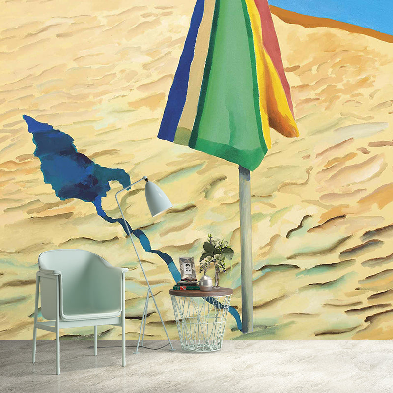 Art Deco Beach Umbrella Mural Wallpaper Yellow-Blue Moisture Resistant Wall Covering for Accent Wall Clearhalo 'Wall Decor' 'Wall Mural' 1393873