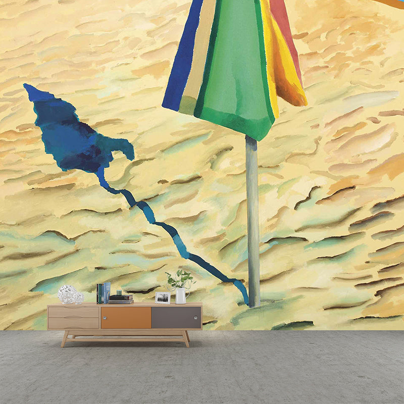 Art Deco Beach Umbrella Mural Wallpaper Yellow-Blue Moisture Resistant Wall Covering for Accent Wall Clearhalo 'Wall Decor' 'Wall Mural' 1393874