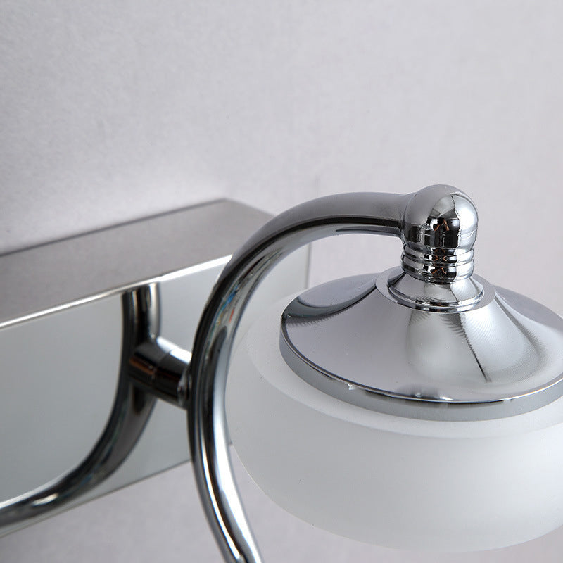 Round Shade Bathroom Vanity Light Frosted Acrylic 2/3 Heads Modernist Style Wall Lamp in Silver, Warm/White Lighting Clearhalo 'Modern wall lights' 'Modern' 'Vanity Lights' 'Wall Lights' Lighting' 139388