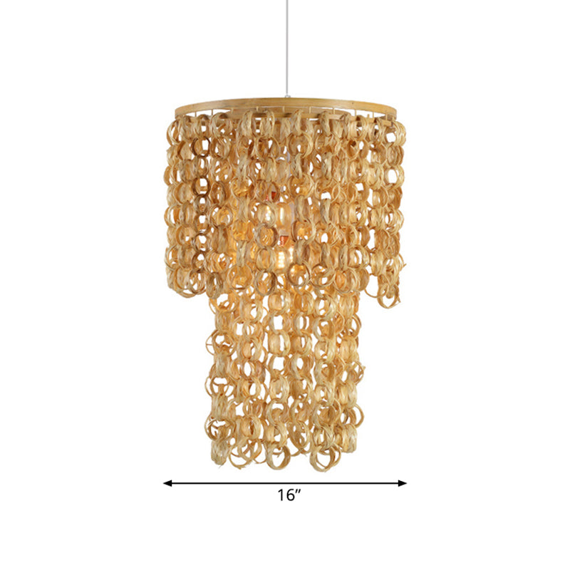 16"/19.5" Wide Tassel Bamboo Drop Pendant Chinese Single Light Beige Hanging Lamp for Dinging Room Restaurant Clearhalo 'Ceiling Lights' 'Modern Pendants' 'Modern' 'Pendant Lights' 'Pendants' Lighting' 139394