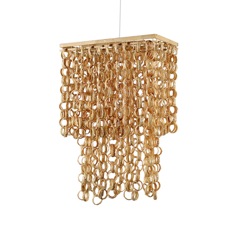 16"/19.5" Wide Tassel Bamboo Drop Pendant Chinese Single Light Beige Hanging Lamp for Dinging Room Restaurant Clearhalo 'Ceiling Lights' 'Modern Pendants' 'Modern' 'Pendant Lights' 'Pendants' Lighting' 139397