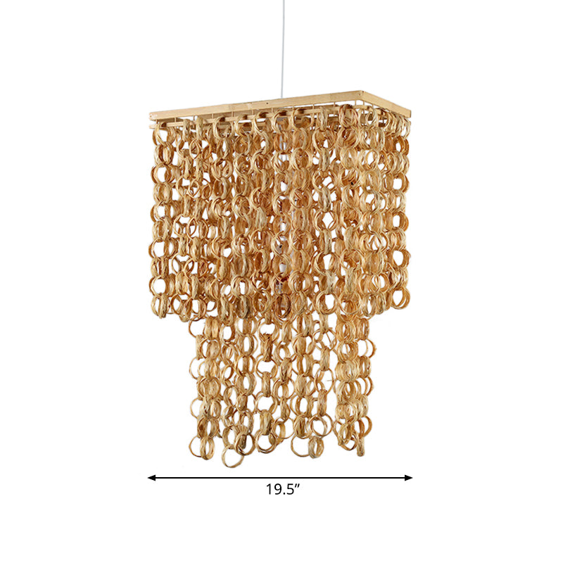 16"/19.5" Wide Tassel Bamboo Drop Pendant Chinese Single Light Beige Hanging Lamp for Dinging Room Restaurant Clearhalo 'Ceiling Lights' 'Modern Pendants' 'Modern' 'Pendant Lights' 'Pendants' Lighting' 139398