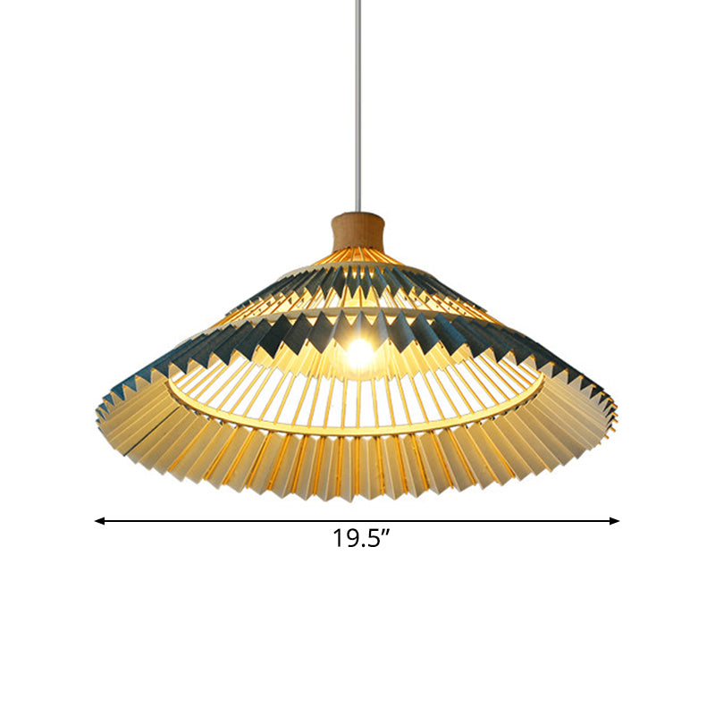 Blue Conical Shade Hanging Pendant Lamp South-East Asia 1 Head Bamboo Ceiling Lighting over Table, 16"/19.5" W Clearhalo 'Ceiling Lights' 'Modern Pendants' 'Modern' 'Pendant Lights' 'Pendants' Lighting' 139412