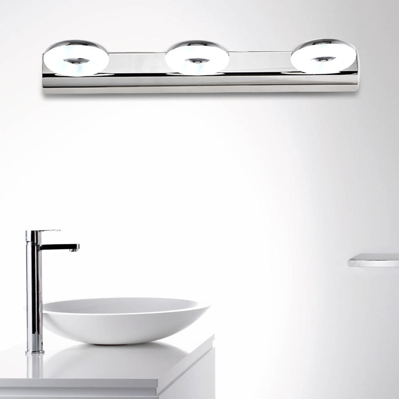 2/3 Heads Bathroom Wall Lighting with Circular Acrylic Shade Silver Finish Vanity Light in Warm/White Lighting Clearhalo 'Modern wall lights' 'Modern' 'Vanity Lights' 'Wall Lights' Lighting' 139423