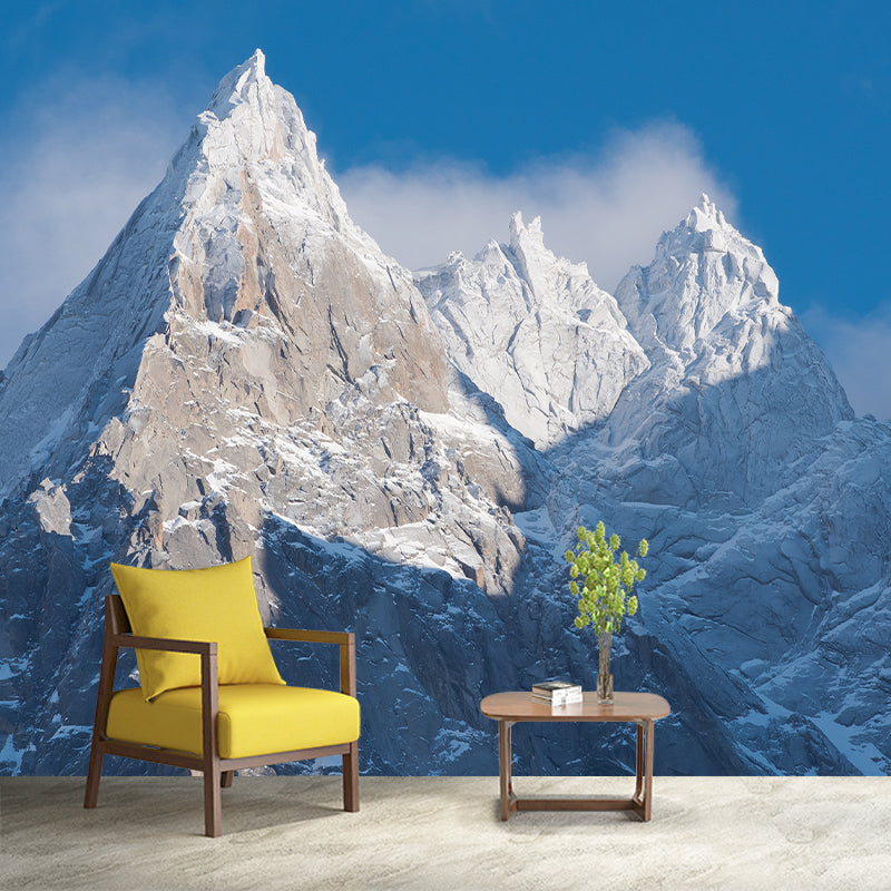 Beautiful Snow Peaks Wallpaper Murals for Living Room Winter Scenery Wall Art, Custom Size Blue-White Clearhalo 'Wall Decor' 'Wall Mural' 1394835