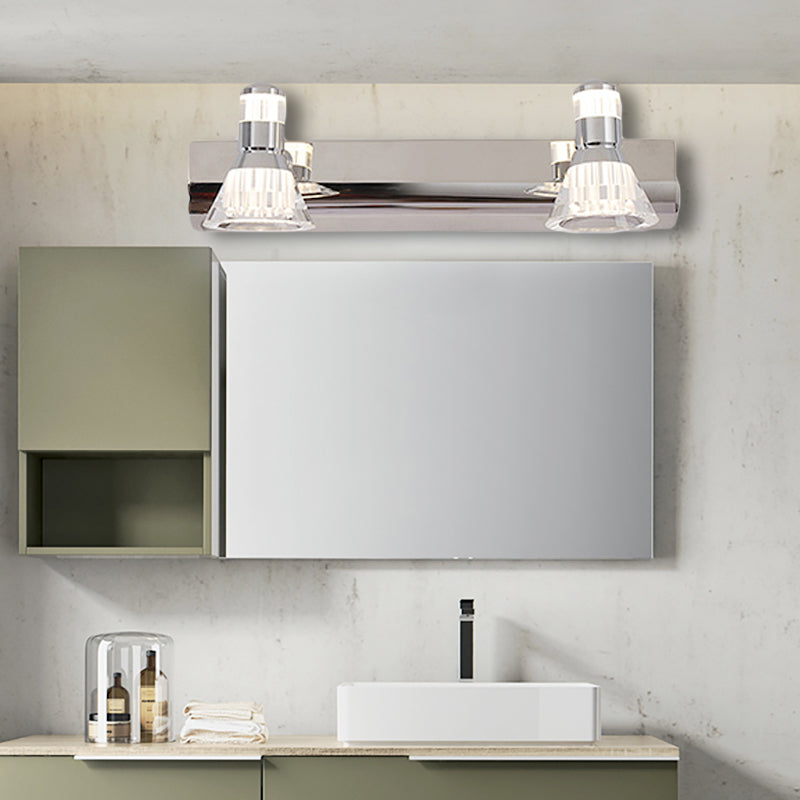 Contemporary Style Conic Sconce Light Aluminum 2/3/4 Lights Bathroom Stainless Steel Vanity Lighting, Warm/White Light 2.0 Stainless-Steel Clearhalo 'Cast Iron' 'Glass' 'Industrial' 'Modern wall lights' 'Modern' 'Tiffany' 'Traditional wall lights' 'Vanity Lights' 'Wall Lights' Lighting' 139489