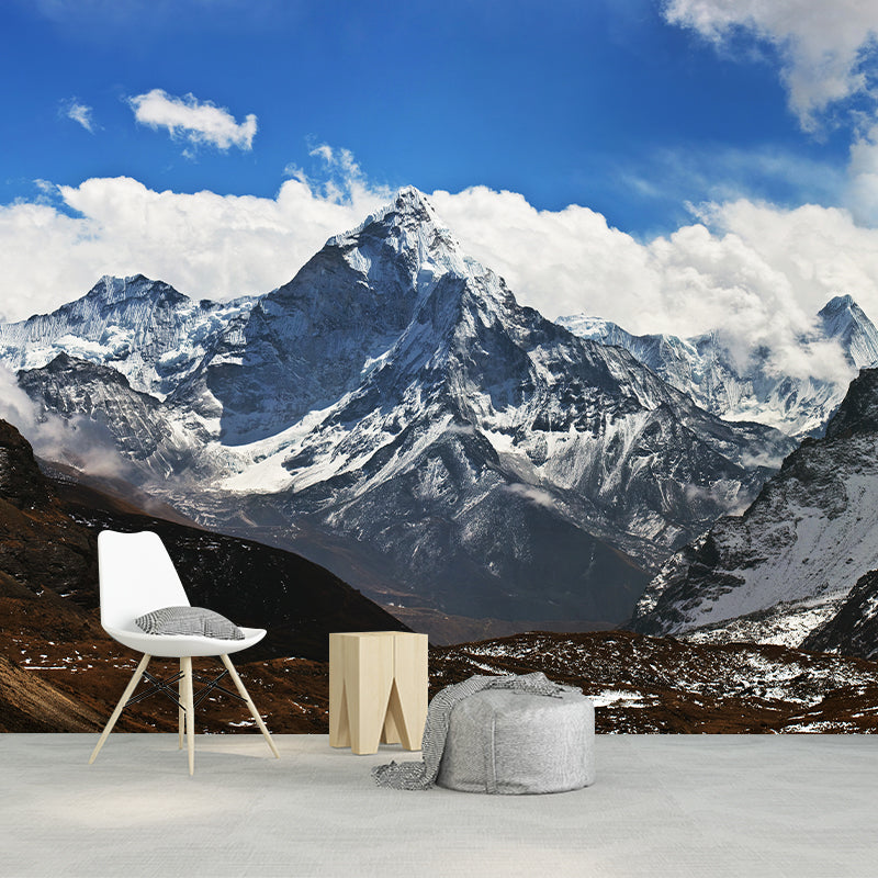 Whole Snowy Plateau Mountain Murals Stain-Proof Contemporary Living Room Wall Art Gray-Blue Clearhalo 'Wall Decor' 'Wall Mural' 1394916