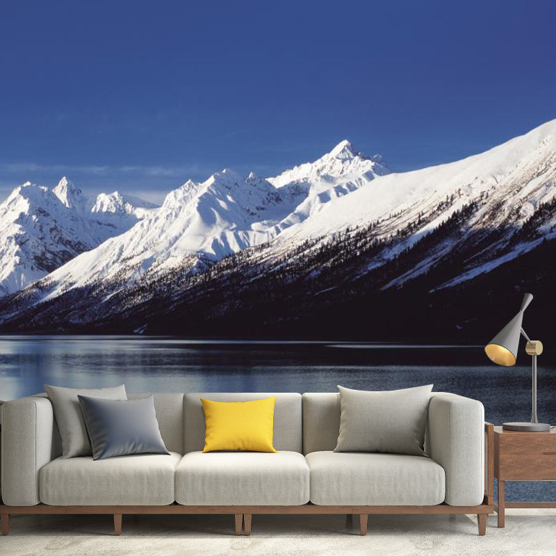 Tranquil Lake Landscape Wall Mural for Home Snowy Mountain Wall Art, Customized Size Clearhalo 'Wall Decor' 'Wall Mural' 1394989