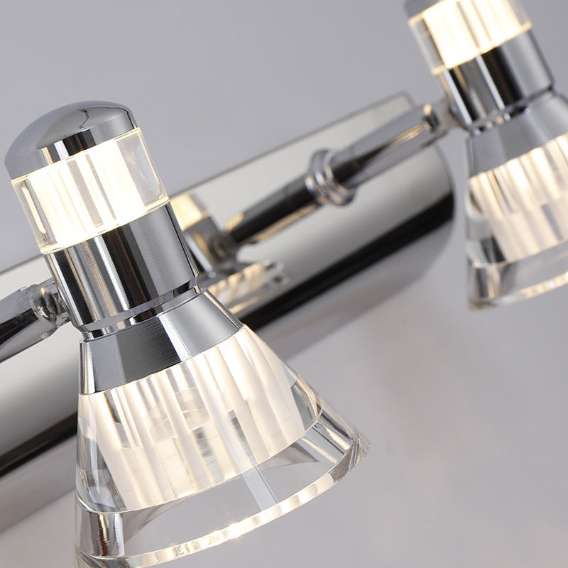 Contemporary Style Conic Sconce Light Aluminum 2/3/4 Lights Bathroom Stainless Steel Vanity Lighting, Warm/White Light Clearhalo 'Cast Iron' 'Glass' 'Industrial' 'Modern wall lights' 'Modern' 'Tiffany' 'Traditional wall lights' 'Vanity Lights' 'Wall Lights' Lighting' 139502