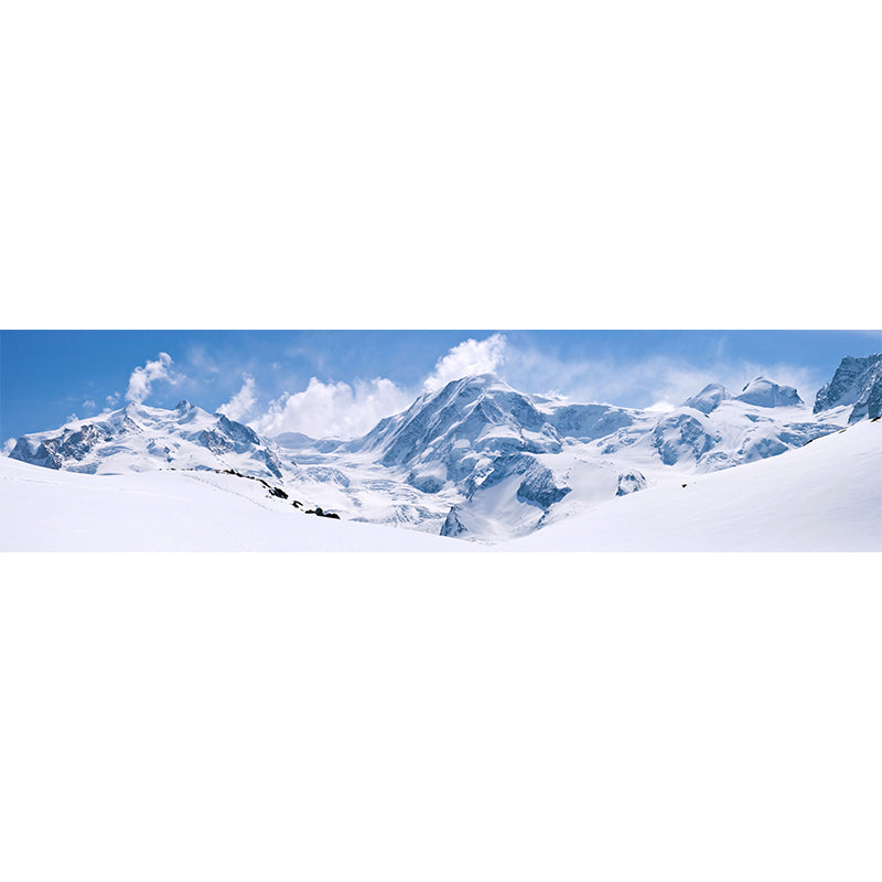 Big Snowy Field Wall Murals for Living Room Mountain Wall Decor in Blue-White, Moisture Resistant Clearhalo 'Wall Decor' 'Wall Mural' 1395049