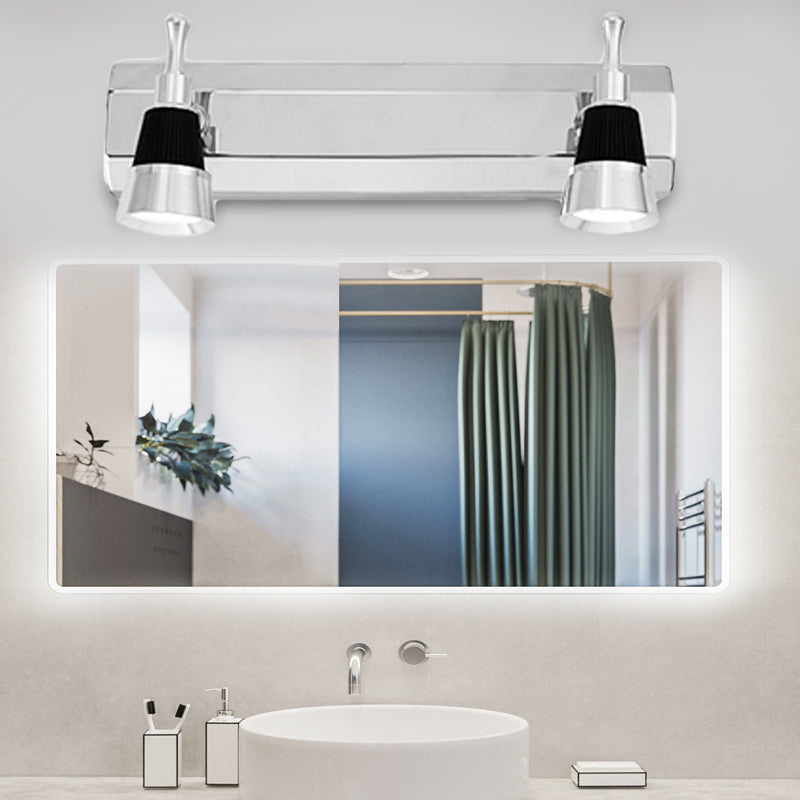 Modernist Cone Vanity Light Aluminum Warm/White Lighting 2/3-Light Bathroom Wall Lamp in Stainless Steel 2.0 Stainless-Steel Clearhalo 'Cast Iron' 'Glass' 'Industrial' 'Modern wall lights' 'Modern' 'Tiffany' 'Traditional wall lights' 'Vanity Lights' 'Wall Lights' Lighting' 139508