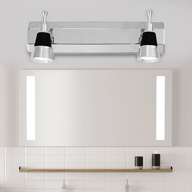 Modernist Cone Vanity Light Aluminum Warm/White Lighting 2/3-Light Bathroom Wall Lamp in Stainless Steel Clearhalo 'Cast Iron' 'Glass' 'Industrial' 'Modern wall lights' 'Modern' 'Tiffany' 'Traditional wall lights' 'Vanity Lights' 'Wall Lights' Lighting' 139509