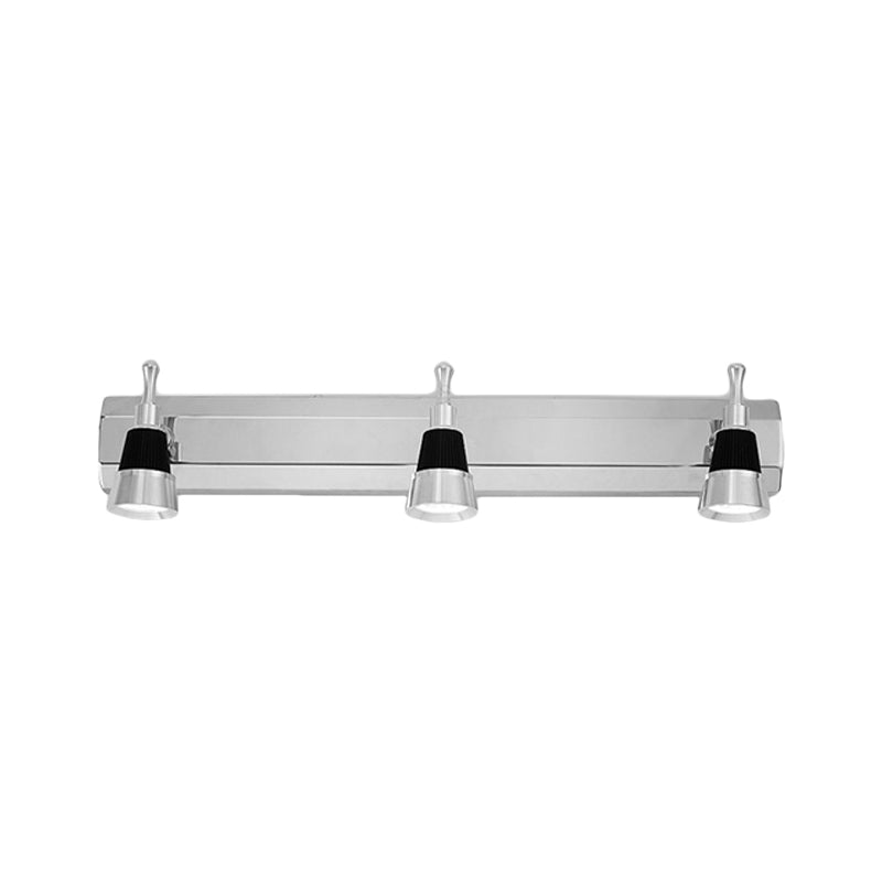 Modernist Cone Vanity Light Aluminum Warm/White Lighting 2/3-Light Bathroom Wall Lamp in Stainless Steel Clearhalo 'Cast Iron' 'Glass' 'Industrial' 'Modern wall lights' 'Modern' 'Tiffany' 'Traditional wall lights' 'Vanity Lights' 'Wall Lights' Lighting' 139514