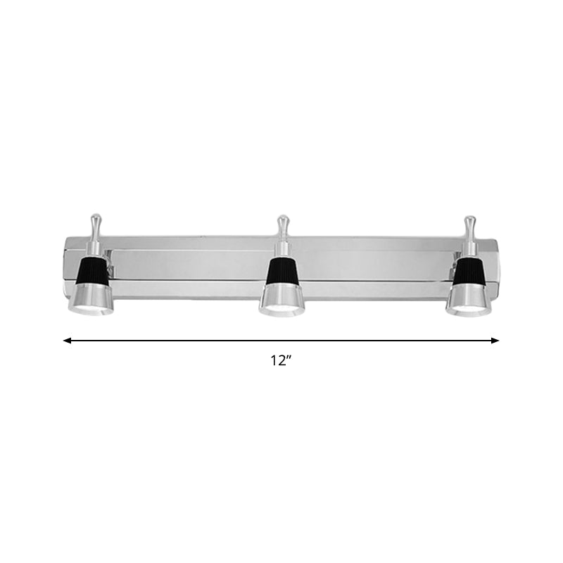 Modernist Cone Vanity Light Aluminum Warm/White Lighting 2/3-Light Bathroom Wall Lamp in Stainless Steel Clearhalo 'Cast Iron' 'Glass' 'Industrial' 'Modern wall lights' 'Modern' 'Tiffany' 'Traditional wall lights' 'Vanity Lights' 'Wall Lights' Lighting' 139515