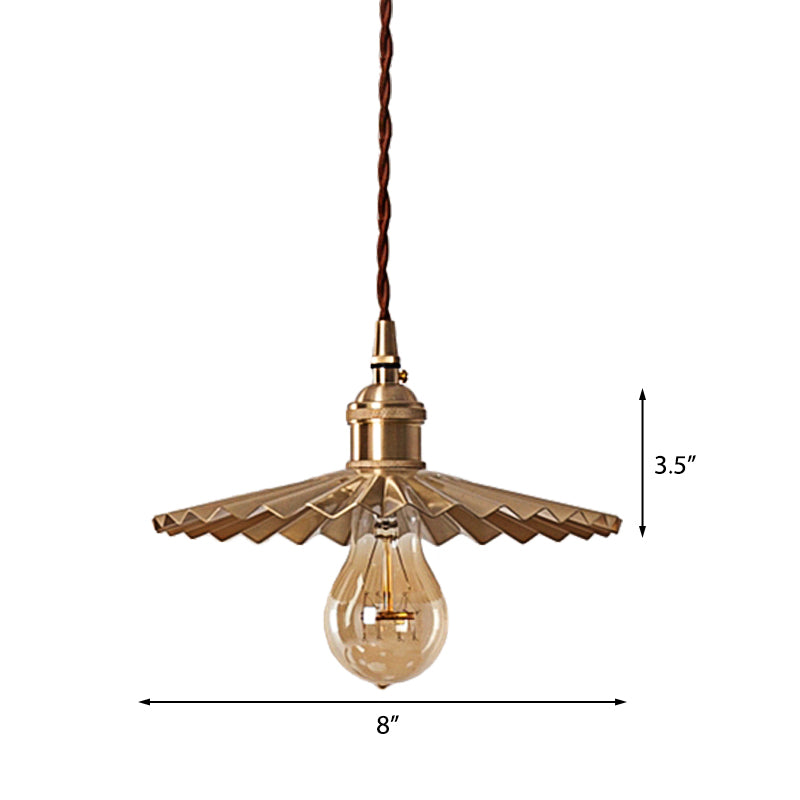 Vintage Industrial Scalloped Hanging Lamp 1 Head Metallic Pendant Light in Brass for Dining Table Clearhalo 'Art Deco Pendants' 'Cast Iron' 'Ceiling Lights' 'Ceramic' 'Crystal' 'Industrial Pendants' 'Industrial' 'Metal' 'Middle Century Pendants' 'Pendant Lights' 'Pendants' 'Tiffany' Lighting' 139533
