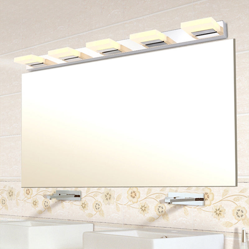 2/3/5 Lights Bathroom Vanity Light with Brick Acrylic Shade Chrome Wall Mounted Sconce in Warm/White Light 5.0 Chrome Warm Clearhalo 'Modern wall lights' 'Modern' 'Vanity Lights' 'Wall Lights' Lighting' 139543