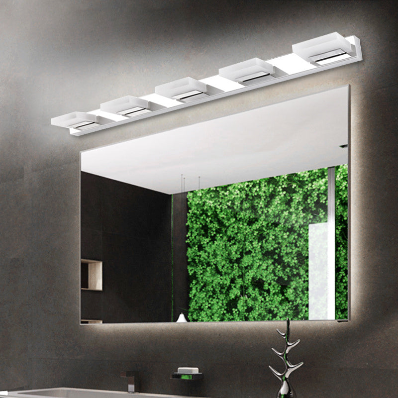 2/3/5 Lights Bathroom Vanity Light with Brick Acrylic Shade Chrome Wall Mounted Sconce in Warm/White Light 5.0 Chrome White Clearhalo 'Modern wall lights' 'Modern' 'Vanity Lights' 'Wall Lights' Lighting' 139544