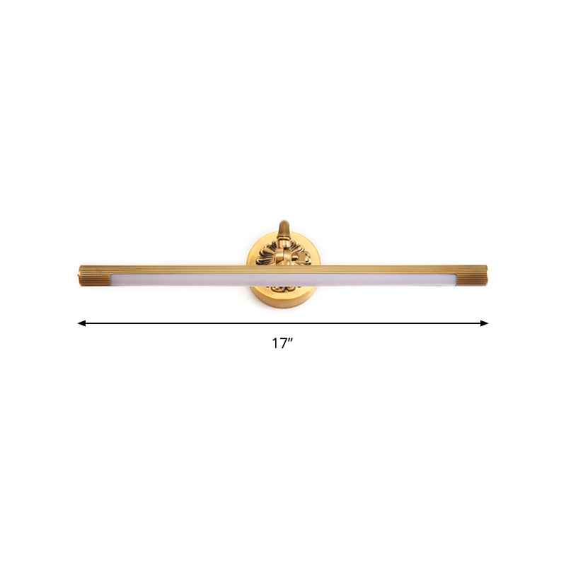 Brass Finish Tubular Wall Sconce Light Modernism Integrated LED Metal Vanity Lighting for Bathroom, 17"/22" W Clearhalo 'Cast Iron' 'Glass' 'Industrial' 'Modern wall lights' 'Modern' 'Tiffany' 'Traditional wall lights' 'Vanity Lights' 'Wall Lights' Lighting' 139559