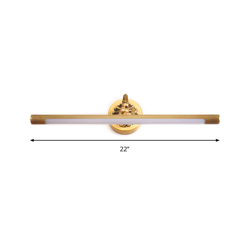 Brass Finish Tubular Wall Sconce Light Modernism Integrated LED Metal Vanity Lighting for Bathroom, 17"/22" W Clearhalo 'Cast Iron' 'Glass' 'Industrial' 'Modern wall lights' 'Modern' 'Tiffany' 'Traditional wall lights' 'Vanity Lights' 'Wall Lights' Lighting' 139560