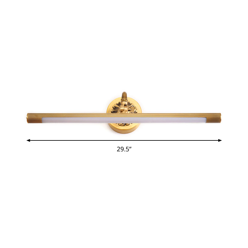 Brass Finish Tubular Wall Sconce Light Modernism Integrated LED Metal Vanity Lighting for Bathroom, 17"/22" W Clearhalo 'Cast Iron' 'Glass' 'Industrial' 'Modern wall lights' 'Modern' 'Tiffany' 'Traditional wall lights' 'Vanity Lights' 'Wall Lights' Lighting' 139561