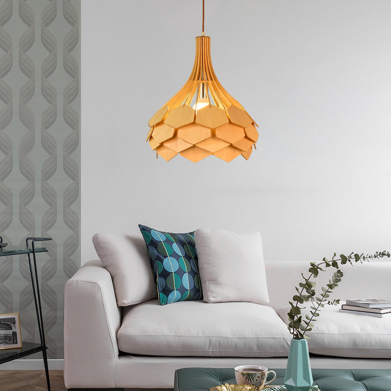 Pine Cone Hanging Light Fixture Modern Style Wood 1 Bulb Red/Blue Pendant Lamp for Dining Room Beige Clearhalo 'Ceiling Lights' 'Modern Pendants' 'Modern' 'Pendant Lights' 'Pendants' Lighting' 139567