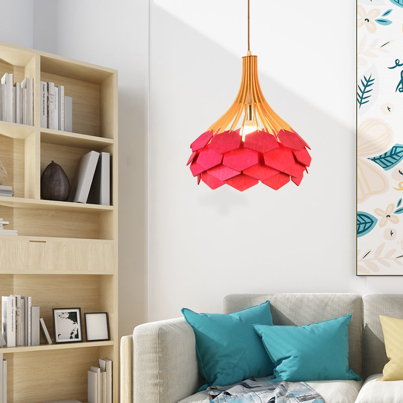 Pine Cone Hanging Light Fixture Modern Style Wood 1 Bulb Red/Blue Pendant Lamp for Dining Room Red Clearhalo 'Ceiling Lights' 'Modern Pendants' 'Modern' 'Pendant Lights' 'Pendants' Lighting' 139571