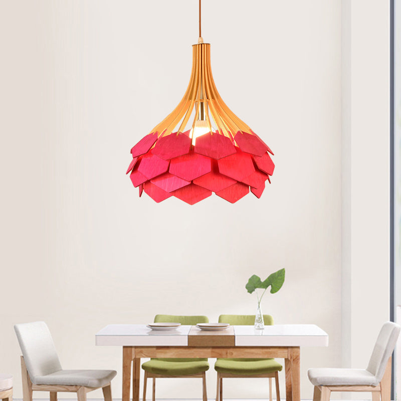 Pine Cone Hanging Light Fixture Modern Style Wood 1 Bulb Red/Blue Pendant Lamp for Dining Room Clearhalo 'Ceiling Lights' 'Modern Pendants' 'Modern' 'Pendant Lights' 'Pendants' Lighting' 139572