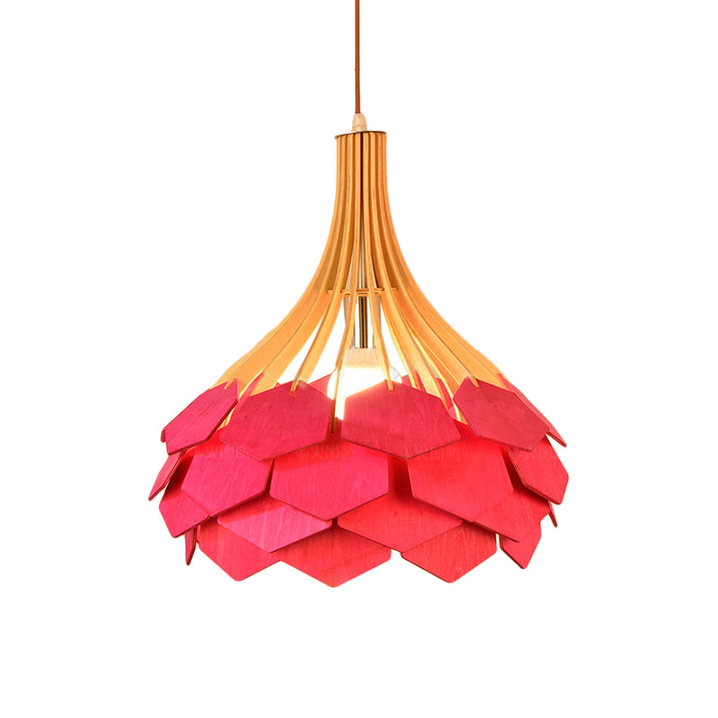 Pine Cone Hanging Light Fixture Modern Style Wood 1 Bulb Red/Blue Pendant Lamp for Dining Room Clearhalo 'Ceiling Lights' 'Modern Pendants' 'Modern' 'Pendant Lights' 'Pendants' Lighting' 139573