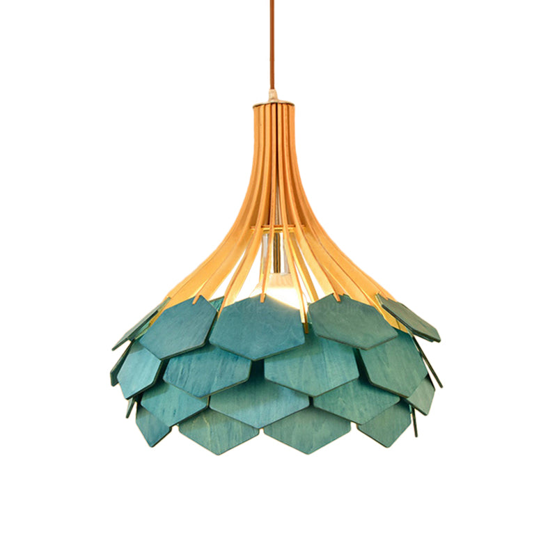 Pine Cone Hanging Light Fixture Modern Style Wood 1 Bulb Red/Blue Pendant Lamp for Dining Room Clearhalo 'Ceiling Lights' 'Modern Pendants' 'Modern' 'Pendant Lights' 'Pendants' Lighting' 139575