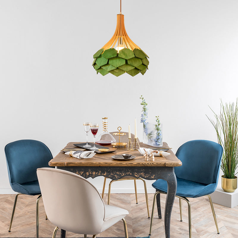 Pine Cone Hanging Light Fixture Modern Style Wood 1 Bulb Red/Blue Pendant Lamp for Dining Room Green Clearhalo 'Ceiling Lights' 'Modern Pendants' 'Modern' 'Pendant Lights' 'Pendants' Lighting' 139576