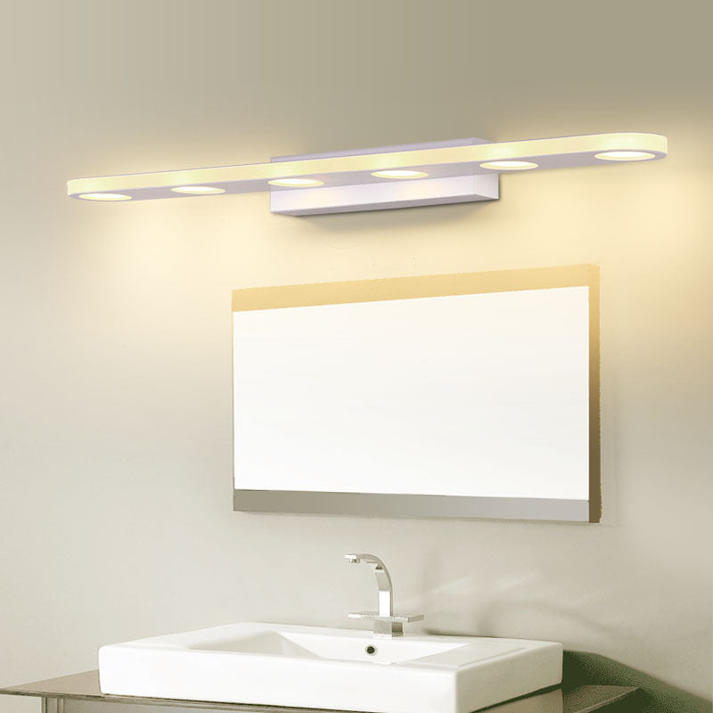 Oblong Bathroom LED Vanity Light Acrylic 4/6 Lights Simplicity Wall Mounted Mirror Lighting in Warm/White 6.0 White Warm Clearhalo 'Modern wall lights' 'Modern' 'Vanity Lights' 'Wall Lights' Lighting' 139578