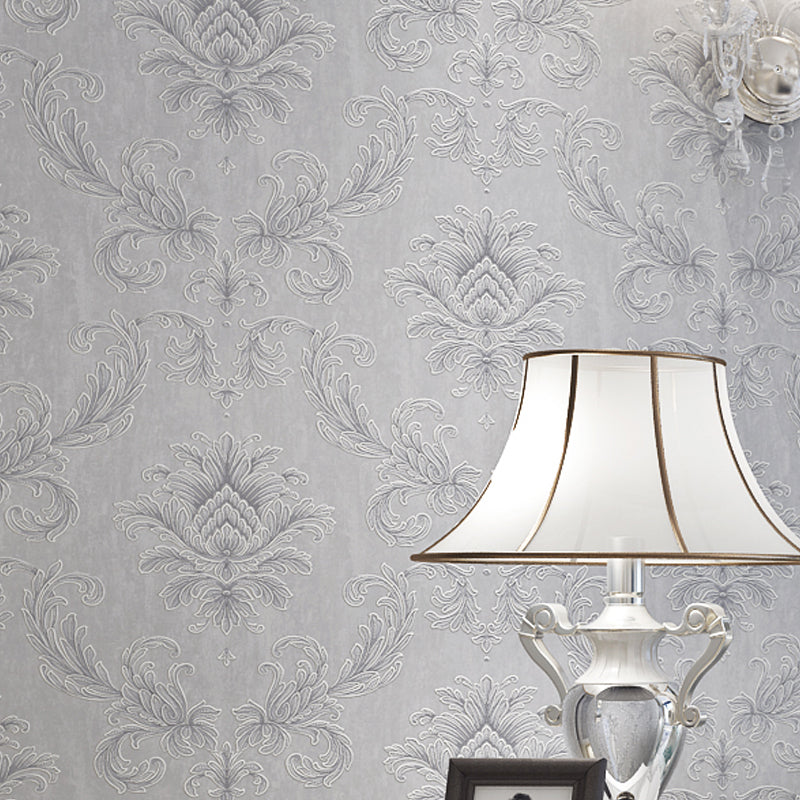 Light Color Damask Wallpaper Flower Pattern Rustic Waterproof Wall Covering for Home Light Gray Clearhalo 'Vintage wall decor' 'Vintage' 'Wallpaper' Wall Decor' 1396004