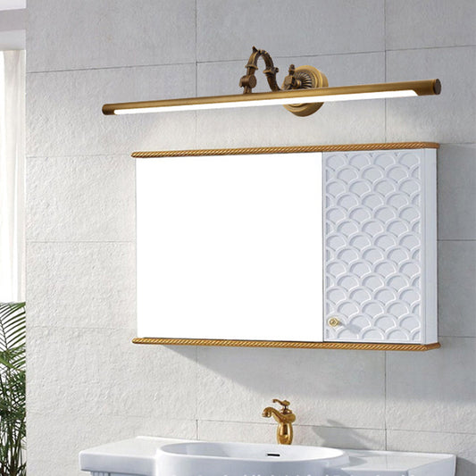 Metallic Tubular Wall Sconce Vintage Style 14"/18" W LED Vanity Wall Light with Curved Arm in Brass for Bathroom Clearhalo 'Cast Iron' 'Glass' 'Industrial' 'Modern wall lights' 'Modern' 'Tiffany' 'Traditional wall lights' 'Vanity Lights' 'Wall Lights' Lighting' 139600