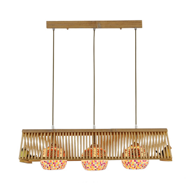 Roof Shaped Hanging Pendant Light Modern Style Wood 1/2-Head Beige Hanging Light Fixture, 16"/19.5" W Clearhalo 'Ceiling Lights' 'Island Lights' Lighting' 139711