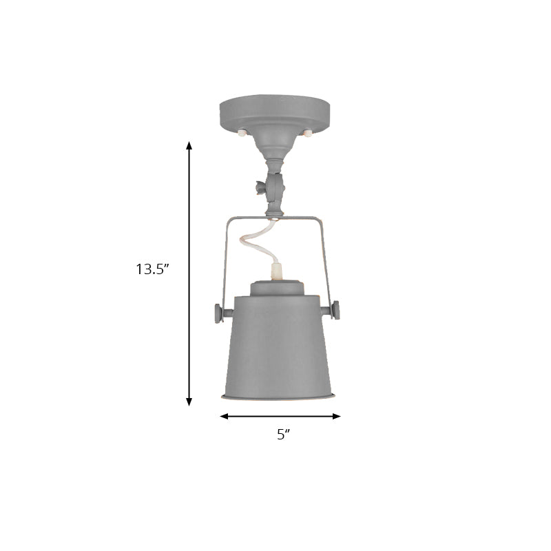 Retro Loft Tapered Semi Flush Pendant Light 1 Head Rotatable Metal Ceiling Lamp in Grey/Red/Pink for Bedroom Clearhalo 'Ceiling Lights' 'Close To Ceiling Lights' 'Close to ceiling' 'Semi-flushmount' Lighting' 139744