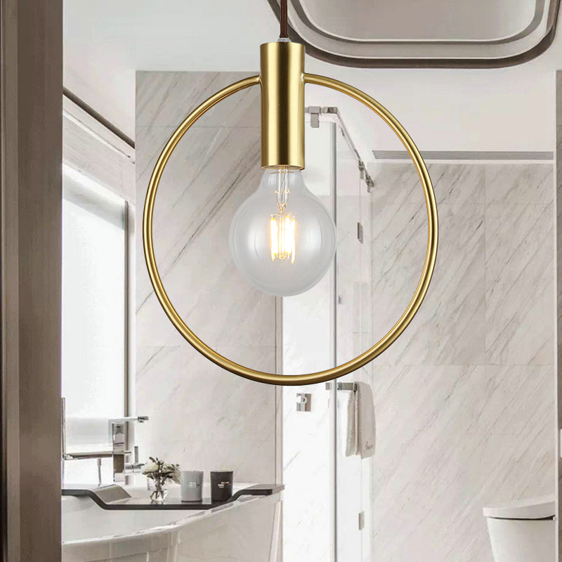 Vintage Circular Hanging Ceiling Light with Open Bulb 1 Light Metal Pendant Lamp in Gold for Hallway Brass Clearhalo 'Art Deco Pendants' 'Cast Iron' 'Ceiling Lights' 'Ceramic' 'Crystal' 'Industrial Pendants' 'Industrial' 'Metal' 'Middle Century Pendants' 'Pendant Lights' 'Pendants' 'Tiffany' Lighting' 139765