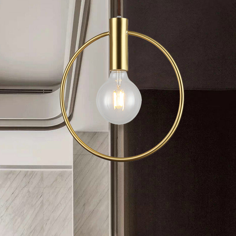 Vintage Circular Hanging Ceiling Light with Open Bulb 1 Light Metal Pendant Lamp in Gold for Hallway Clearhalo 'Art Deco Pendants' 'Cast Iron' 'Ceiling Lights' 'Ceramic' 'Crystal' 'Industrial Pendants' 'Industrial' 'Metal' 'Middle Century Pendants' 'Pendant Lights' 'Pendants' 'Tiffany' Lighting' 139766