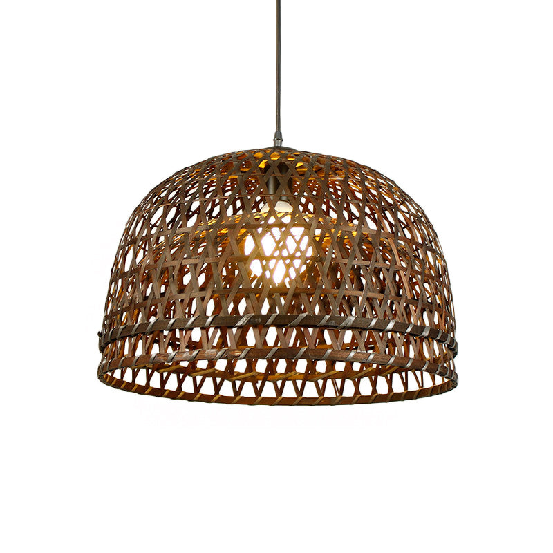 Brown/Wood Dome Shade Hanging Light Modern Style 13"/21" Dia 1 Light Bamboo Pendant Lamp for Restaurant Clearhalo 'Ceiling Lights' 'Pendant Lights' 'Pendants' Lighting' 139840