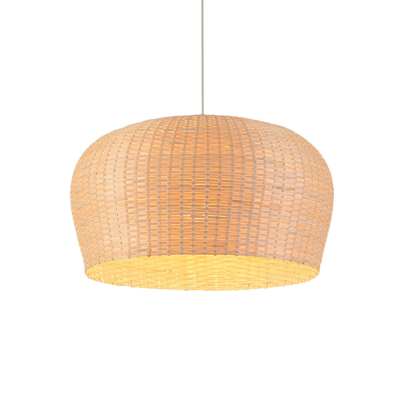 12"/19.5" Wide Dome Woven Bamboo Ceiling Pendant Lamp Asian Single Light Beige Hanging Light for Restaurant Dining Room Clearhalo 'Ceiling Lights' 'Pendant Lights' 'Pendants' Lighting' 139850