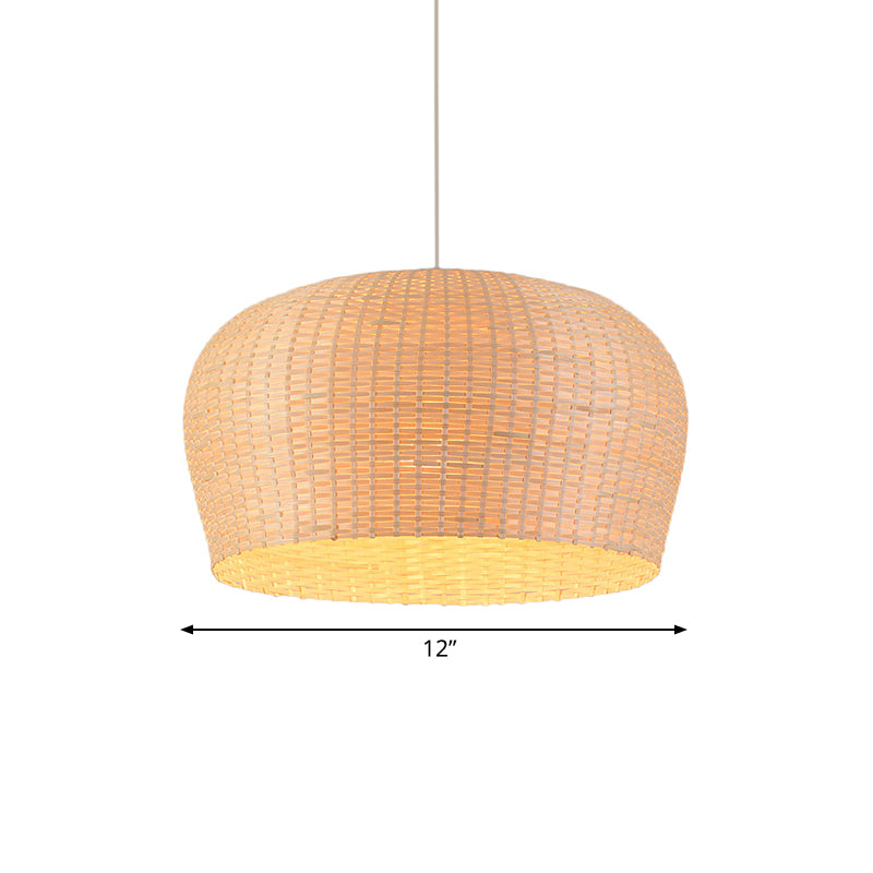 12"/19.5" Wide Dome Woven Bamboo Ceiling Pendant Lamp Asian Single Light Beige Hanging Light for Restaurant Dining Room Clearhalo 'Ceiling Lights' 'Pendant Lights' 'Pendants' Lighting' 139852